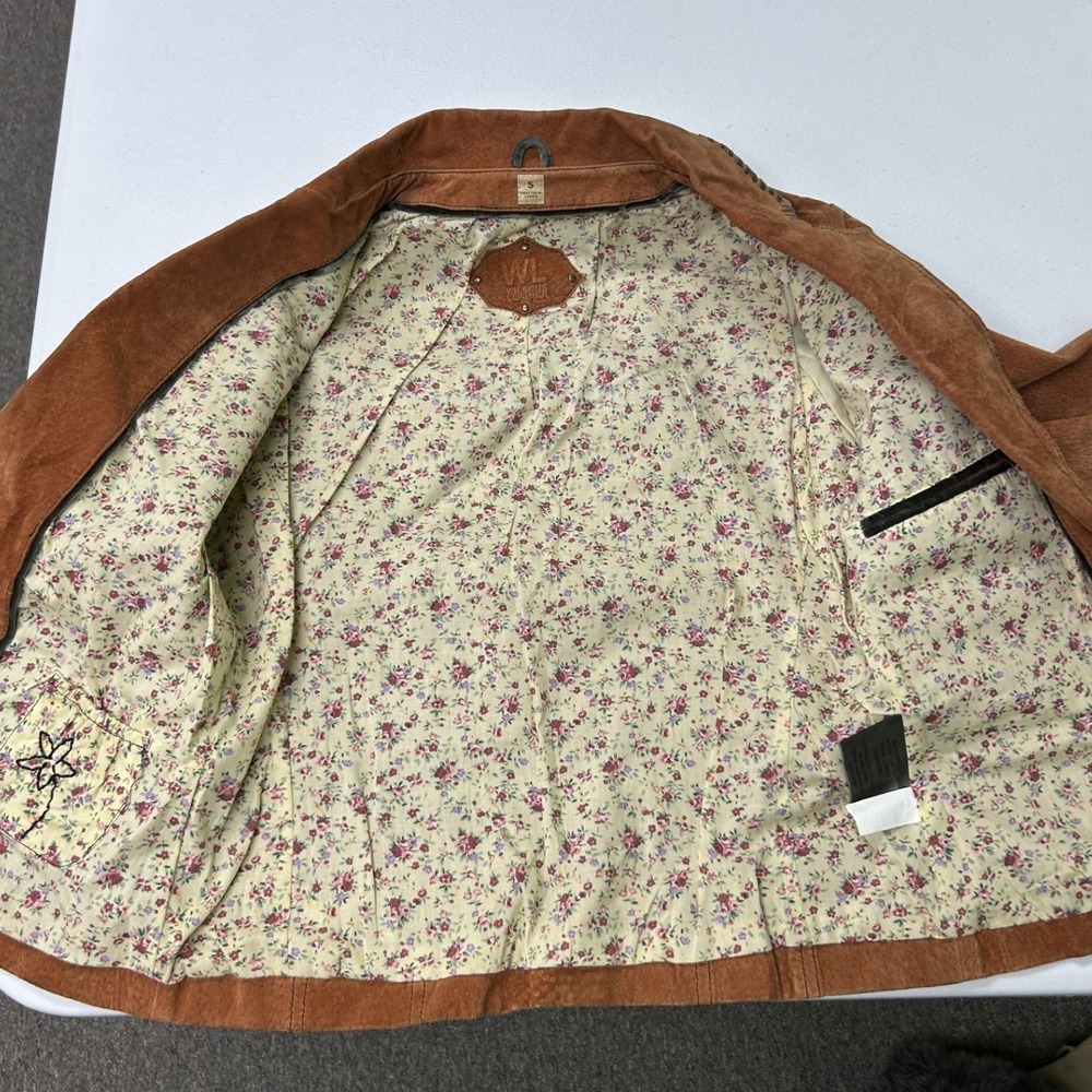 Wilsons Leather Suede Jacket Women Small Tan Western Whipstitch Floral Lining - Picture 2 of 7